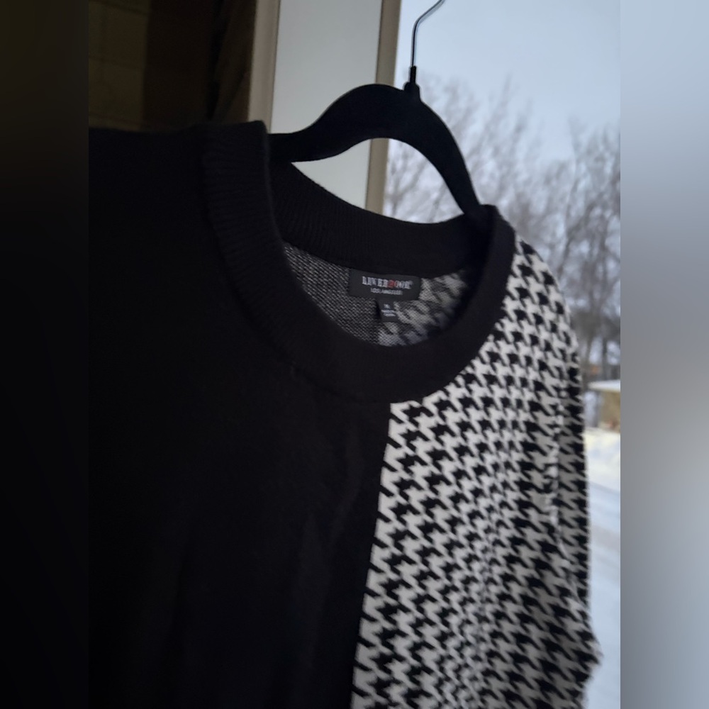 🆕🖤🤍 Liverpool Los Angeles Black White Houndstooth Colorblock Knit Sweater Size M - Picture 10 of 16